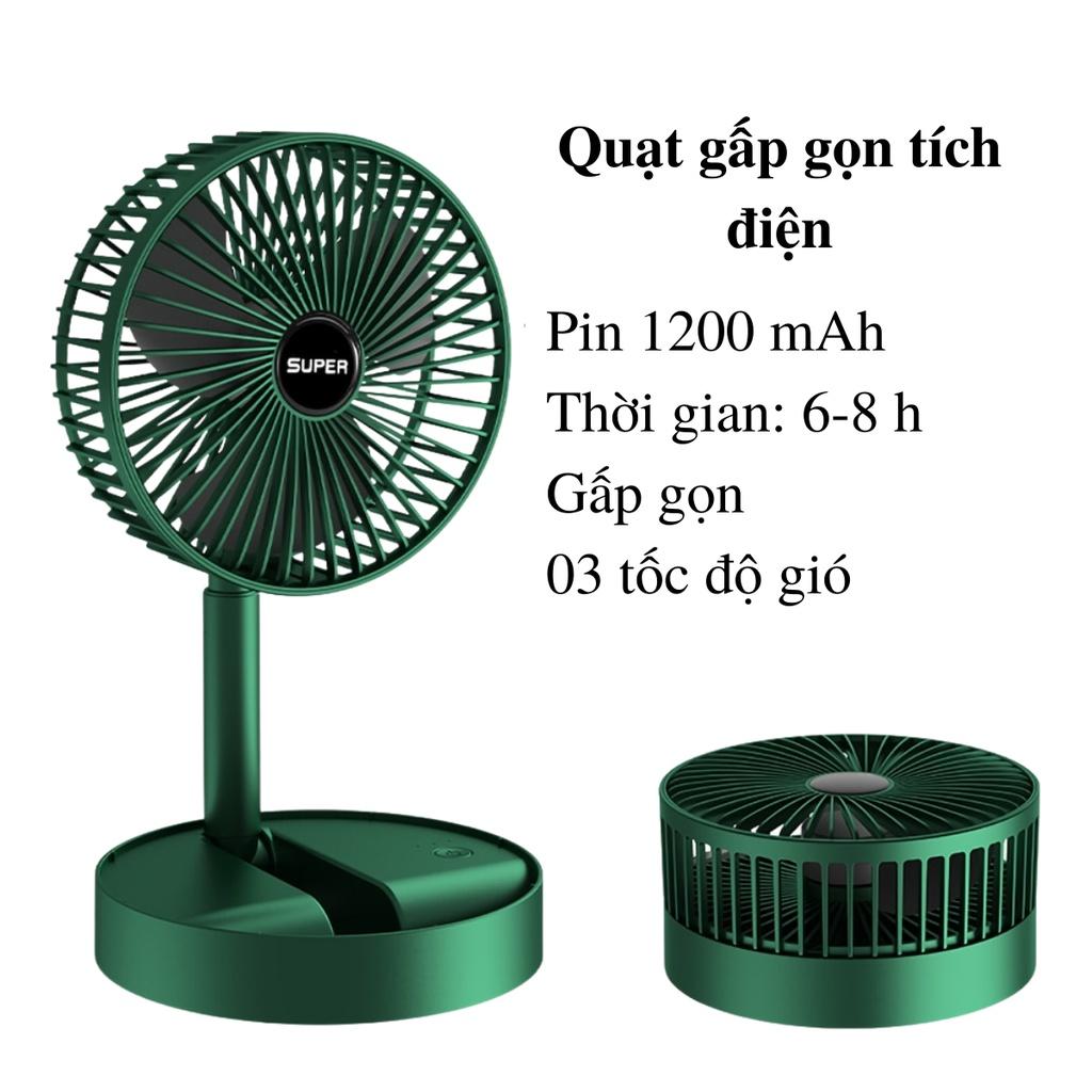 Quạt tích điện gấp gọn Ehome quạt mini sạc điện usb để bàn hoặc đứng với 3 tốc độ gió công suất 9w pin 1200mAh