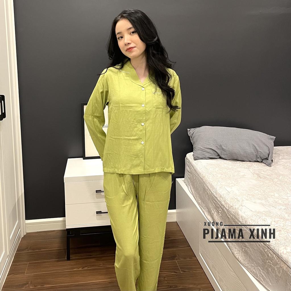 PIJAMA ĐŨI - Bộ Mặc Nhà Dài Tay Trơn Màu Cốm Chất Mát Mịn