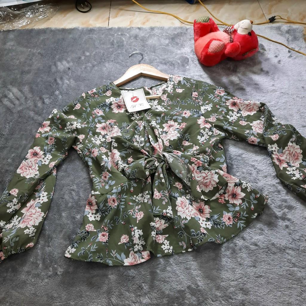 Áo kiểu xoắn eo họa tiết siêu xinh