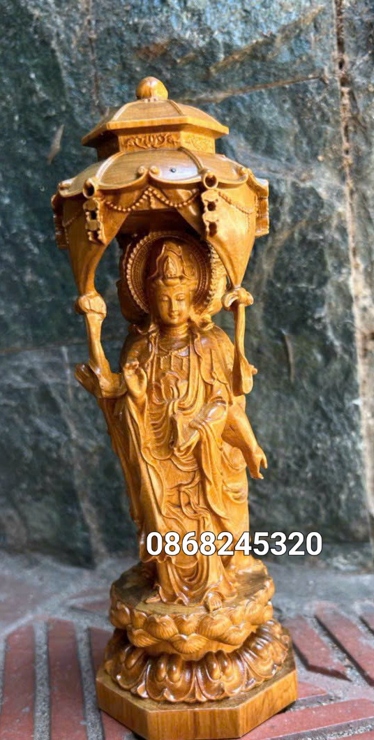 Tượng tam thánh phật bằng gỗ bách xanh khắc 3 mặt cao 20×7×7cm