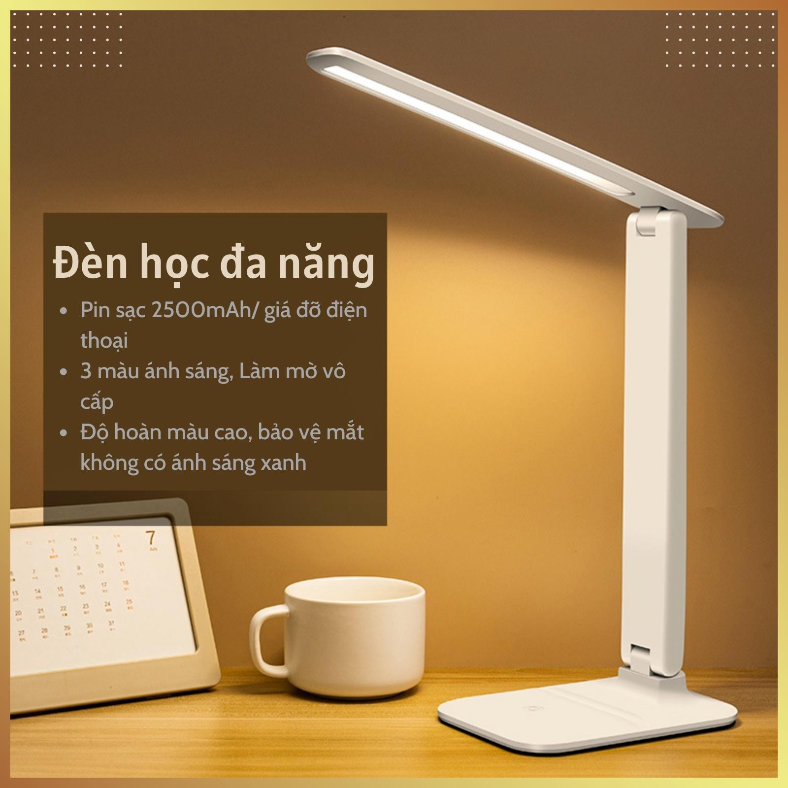 Đèn học để bàn Pin sạc 3 nhiệt độ màu Mặt Thanh Q808