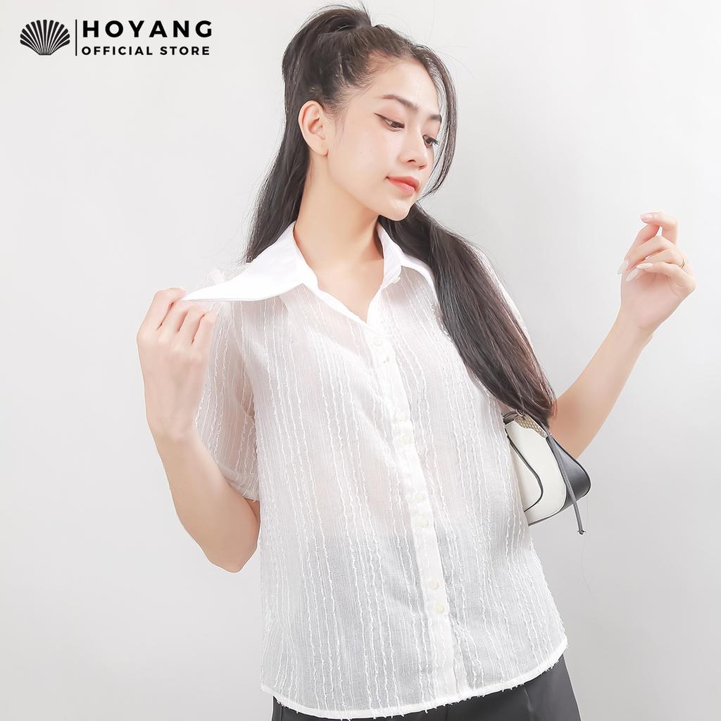 Áo Sơ Mi Lưới Cổ Nhọn Phá Cách HOYANG AHY65