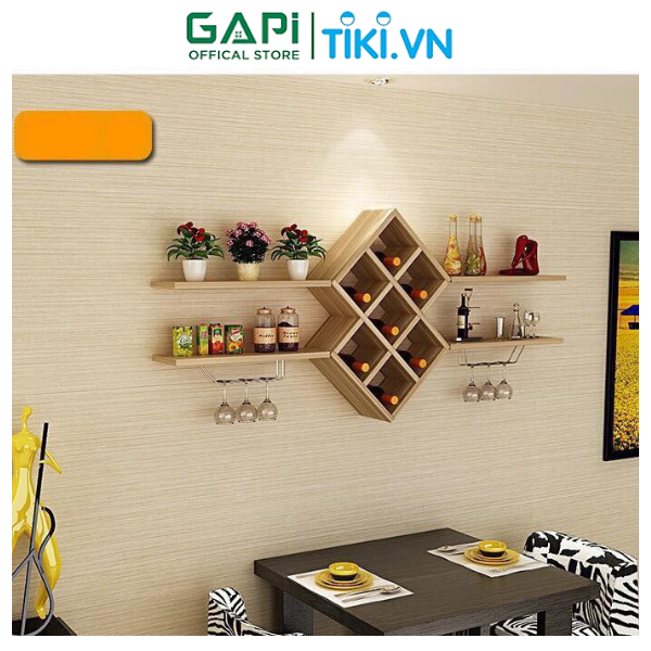 Kệ rượu treo tường phòng khách hiện đại, kệ gỗ decor phòng ăn, nhà hàng tạo điểm nhấn cho không gian thương hiệu GAPI GP26