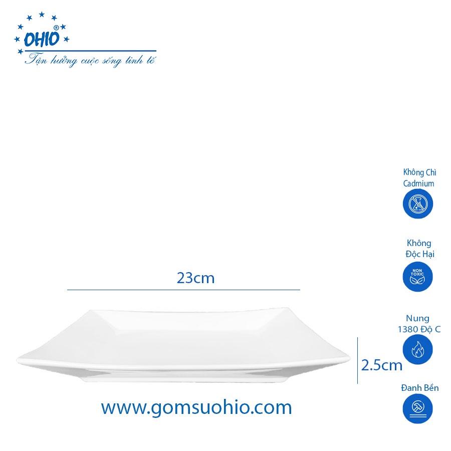 Đĩa Vuông Ảo 23cm Sứ Trắng OHIO
