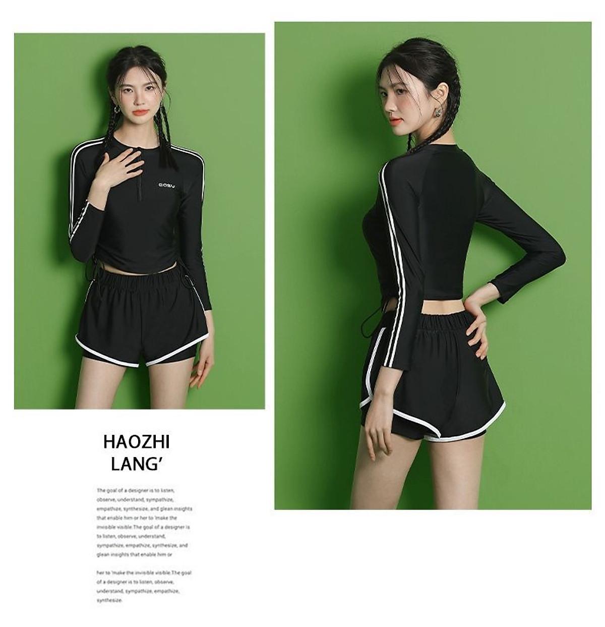 Bikini đồ bơi nữ kín đáo đồ bơi nữ tay dài-quần đùi - Đen