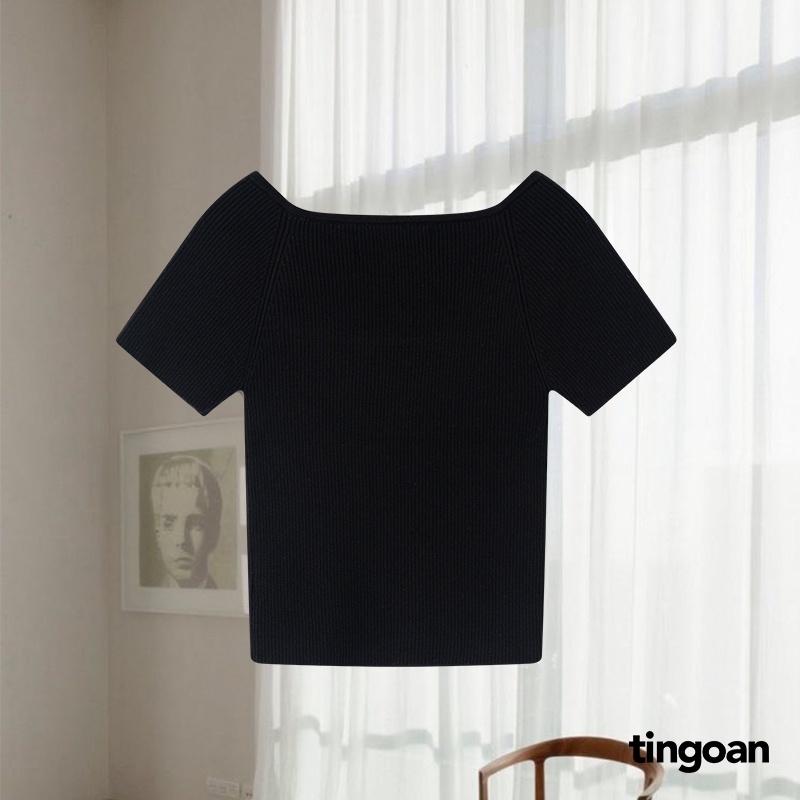 Áo len crop ngắn tay chéo dây đen tingoan MISSIN' U TOP/BL