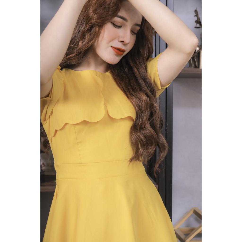 Hình ảnh Váy Tơ Óng Màu Vàng 23V011 Cao Cấp Pi Style