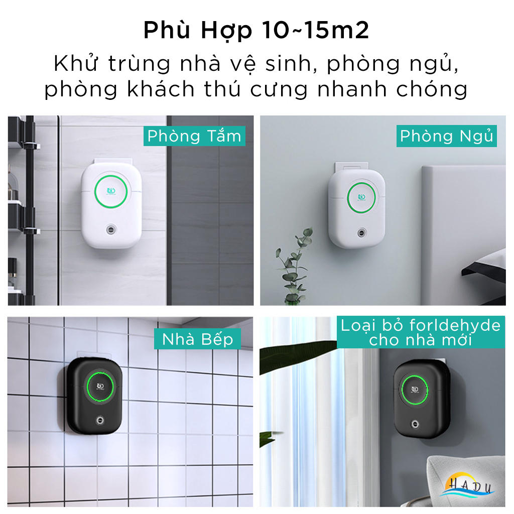 Máy Khử Mùi Nhà Vệ Sinh Phòng Khách Chó Mèo Diệt Khuẩn Ozone Lọc Không Khí Ion Âm Cao Cấp HADU