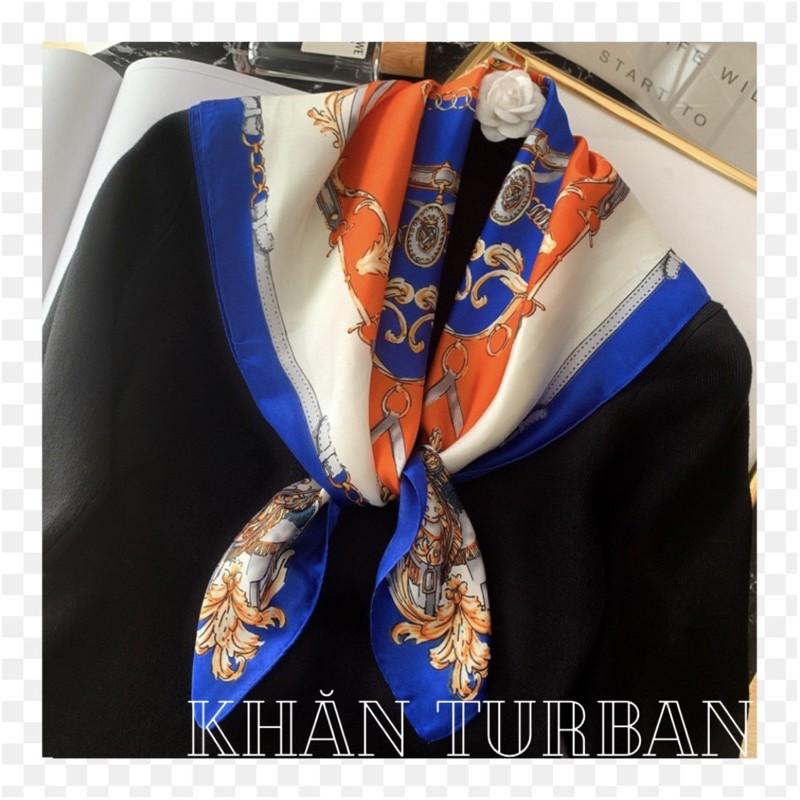 Khăn turban lụa vuông cao cấp choàng cổ size 70x70cm thanh lịch đa năng dùng làm áo yếm in hoa văn