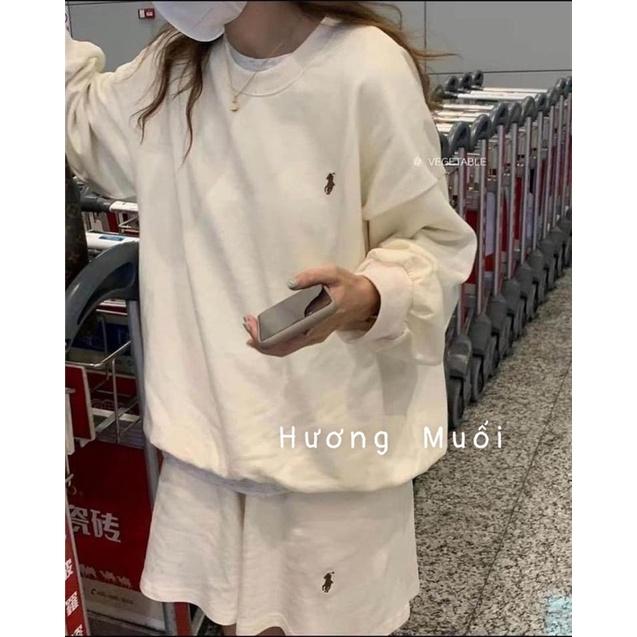 Set bộ áo dài tay kèm quần shorts thêu hình - 3 màu