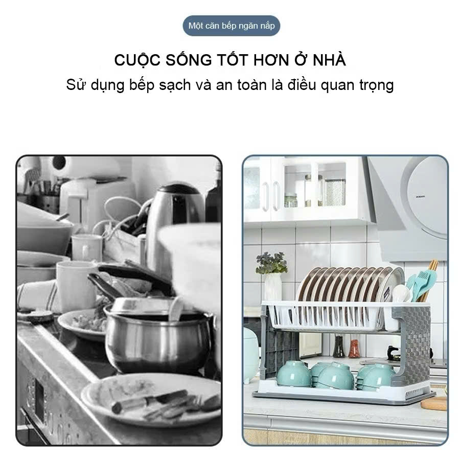 Kệ Úp Bát Đĩa 2 Tầng Kèm Ống Đựng Đũa Thìa Đa Năng Rổ Úp Bát Có Khay Hứng Thoát Nước Tiện Lợi- Hàng Chinh Hãng MINIIN