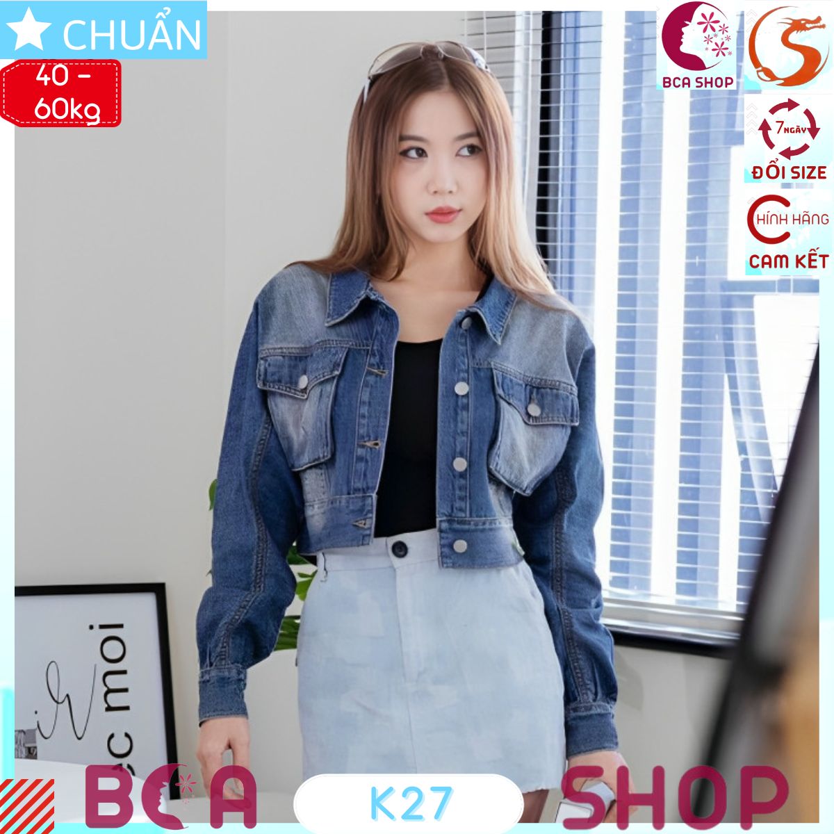 Áo khoác Jeans lửng nữ K27 ROSATA tại BCASHOP thiết kế thời trang và cá tính, năng động