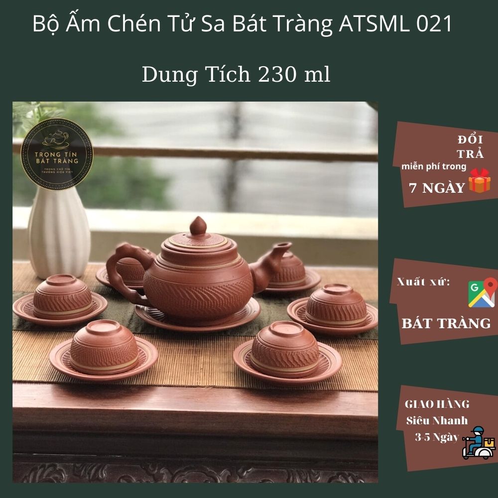 Ấm Trà Đạo Gốm Tử Sa Bát Tràng Trơn Dáng Thủy Bình Dung Tích 230ml (Bộ Ấm Chén) ATSML 021