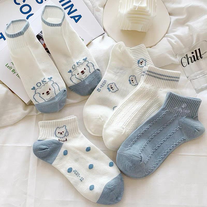 T12- Tất vớ nữ cổ ngắn dễ thương cotton hình gấu màu xanh mỏng thoáng Urbanize - Chọn ngẫu nhiên