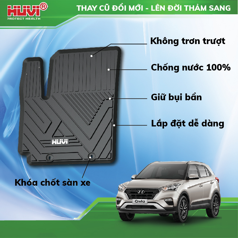 Thảm sàn ô tô Hyundai Creta 2022 nhựa TPE nguyên sinh không mùi, không độc hại