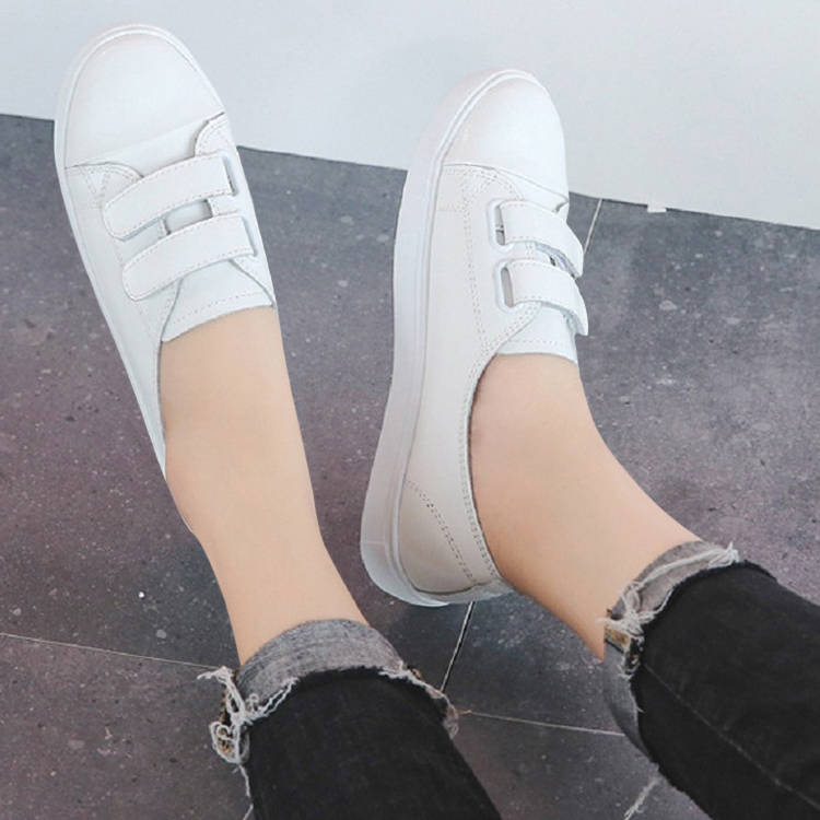 Women's flat Single Shoes Velcro Shallow Mouth pu Leather
