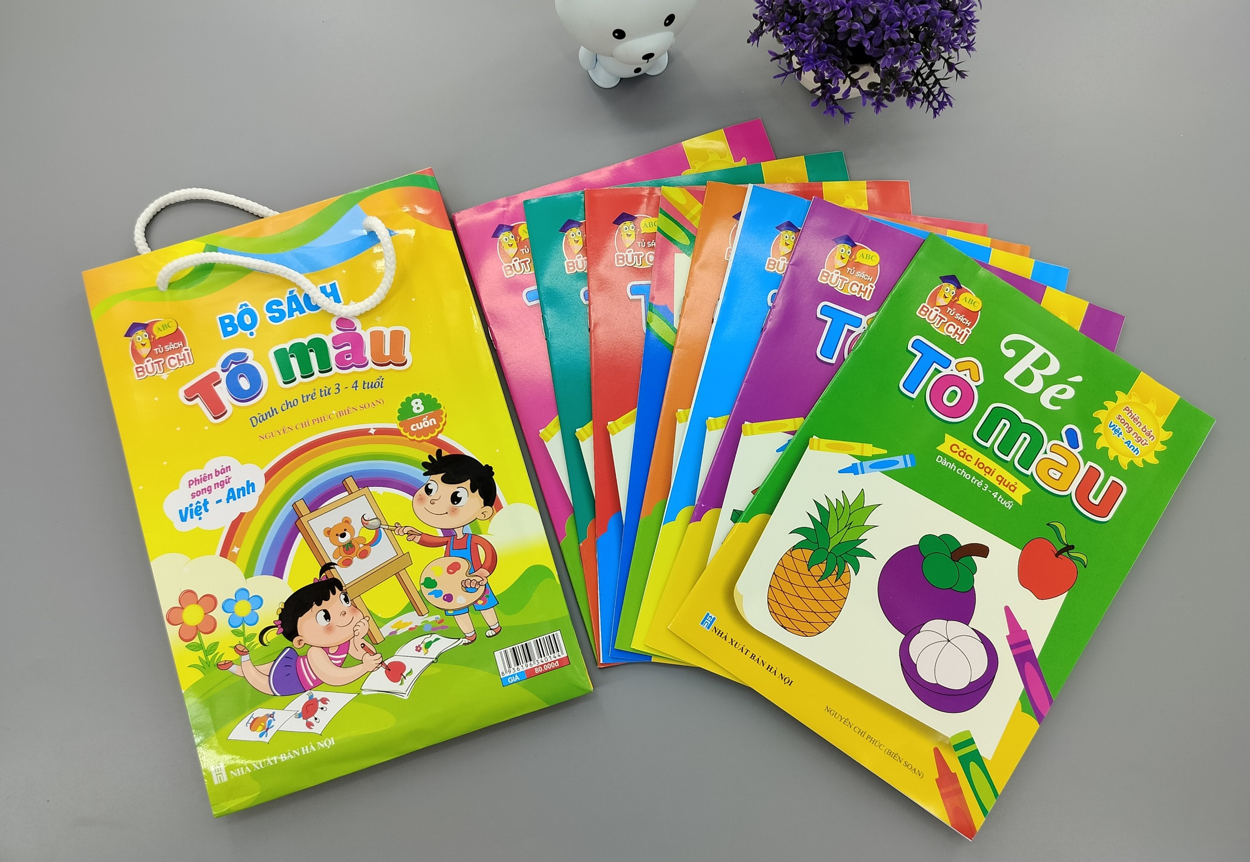 Sách - Combo 8 cuốn Bé tô màu nhiều chủ đề song ngữ Việt Anh cho trẻ từ 3-4 tuổi