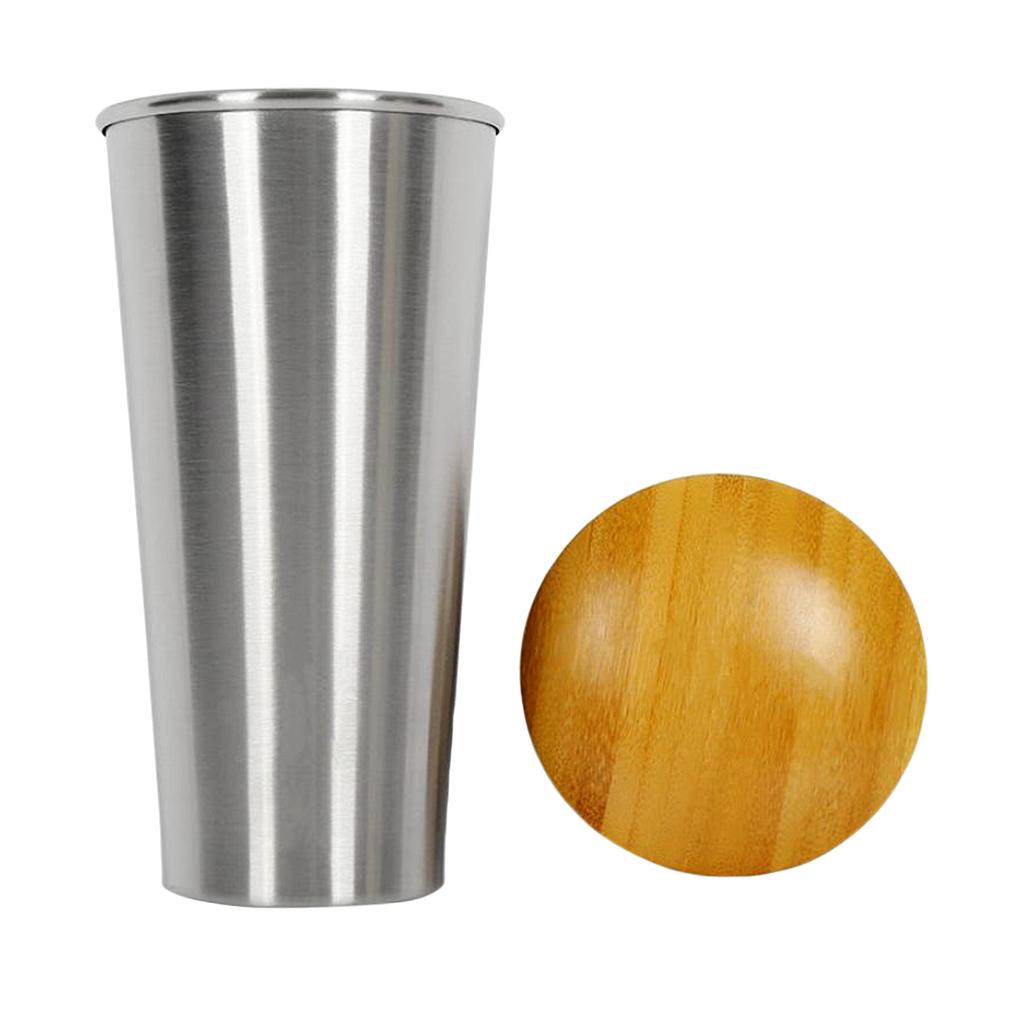 Stainless Steel Cup Camping Travel Coffee Tea Drinking Mug with Bamboo Lid