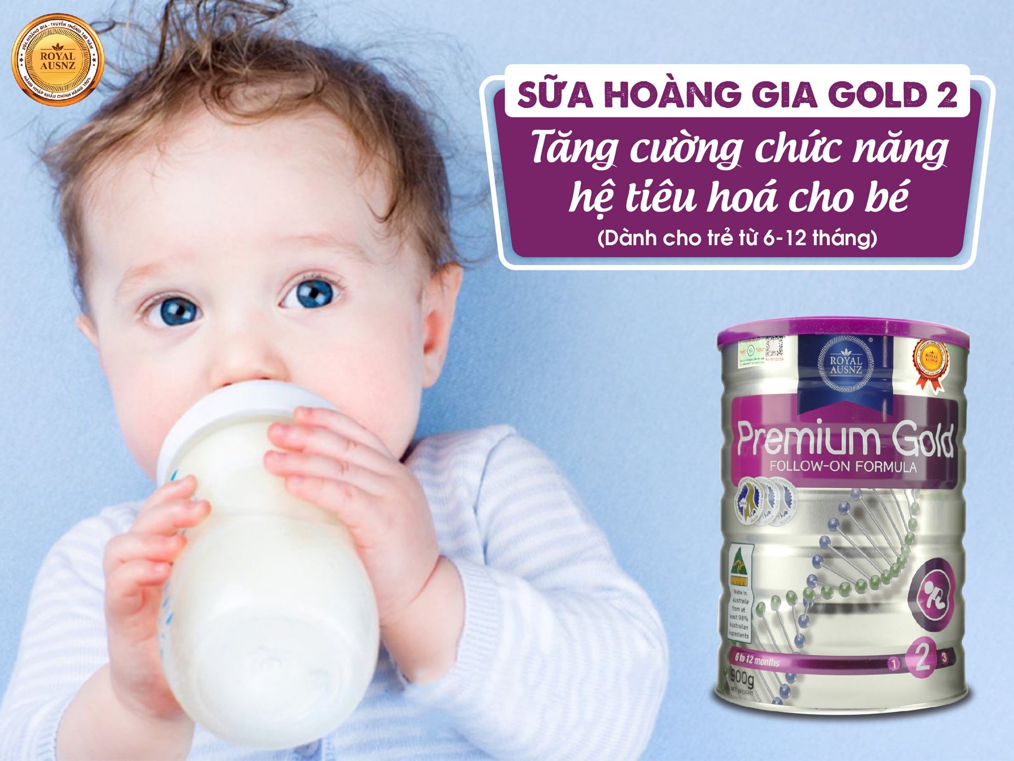 Sữa Bột Hoàng Gia Úc Royal Ausnz Premium Gold Số 2 Bổ Sung Vitamin, Khoáng Chất Cho Trẻ 900G