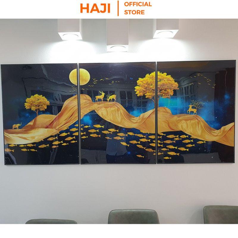 Combo 3 tranh treo tường bề mặt phủ pha lê siêu bóng cao cấp, Tranh nghệ thuật decor, làm quà tặng sang trọng ý nghĩa
