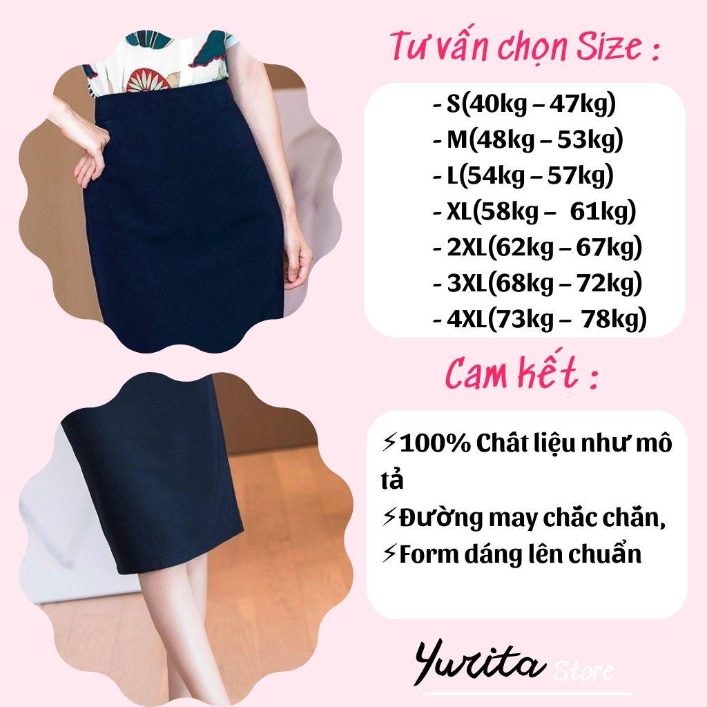 Chân Váy Công Sở Bút Chì YURITA Dáng Dài Qua Gối Màu Xanh Lưng Cao Xẻ Sau Đẹp Kiểu Hàn Quốc Vintage Cá Tính MCV802