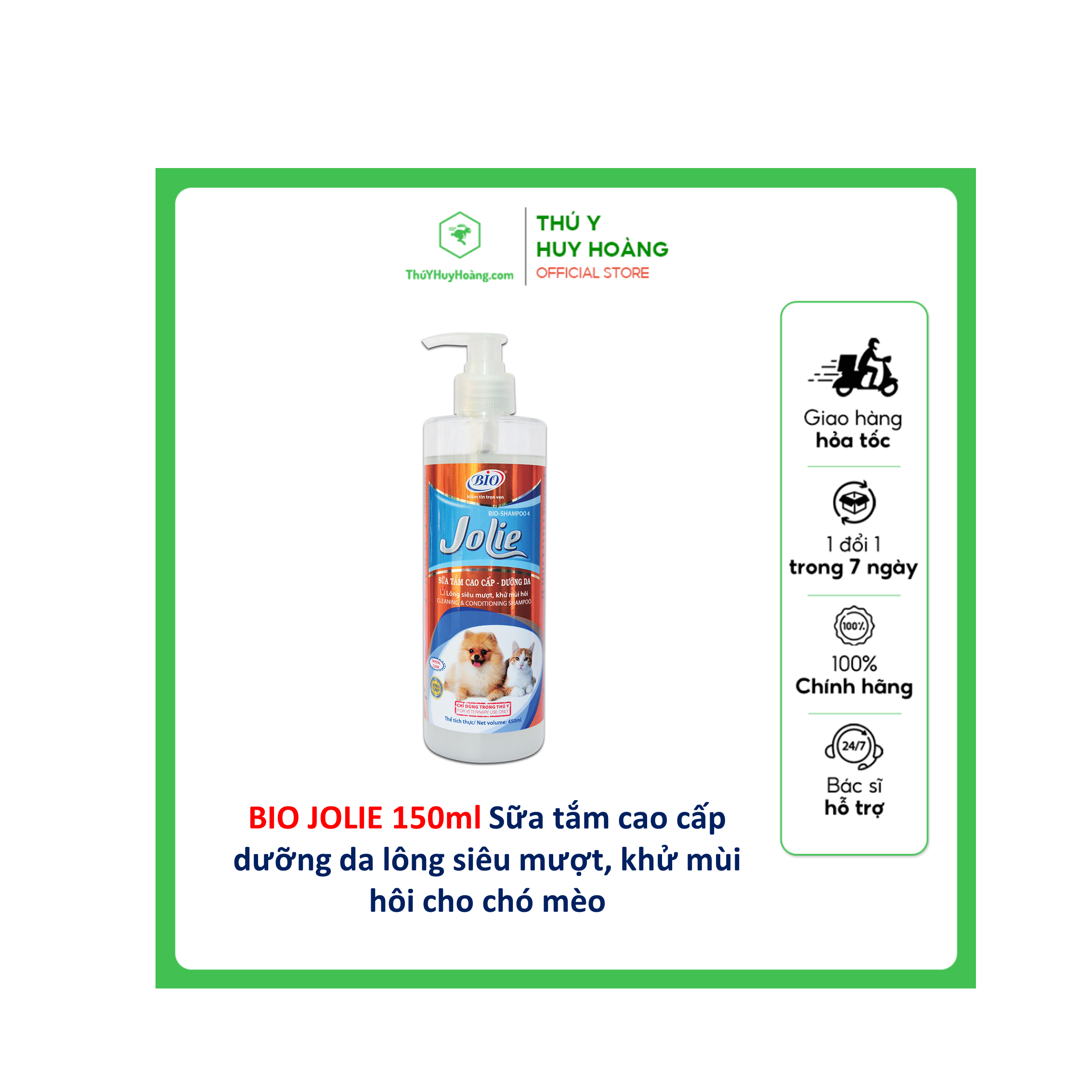 BIO JOLIE 150ml sữa tắm cao cấp dưỡng da, lông siêu mượt, khử mùi hôi trên chó, mèo