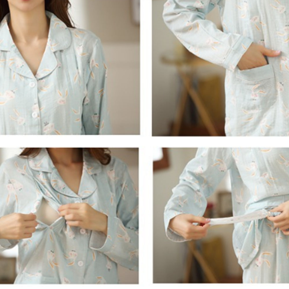 Bộ Pyjama Bầu Và Sau Sinh Dài Tay Azuno AZ278 Chất Thô Đũi Nhẹ, Thoáng Mát Có Thiết Kế Cho Con Bú