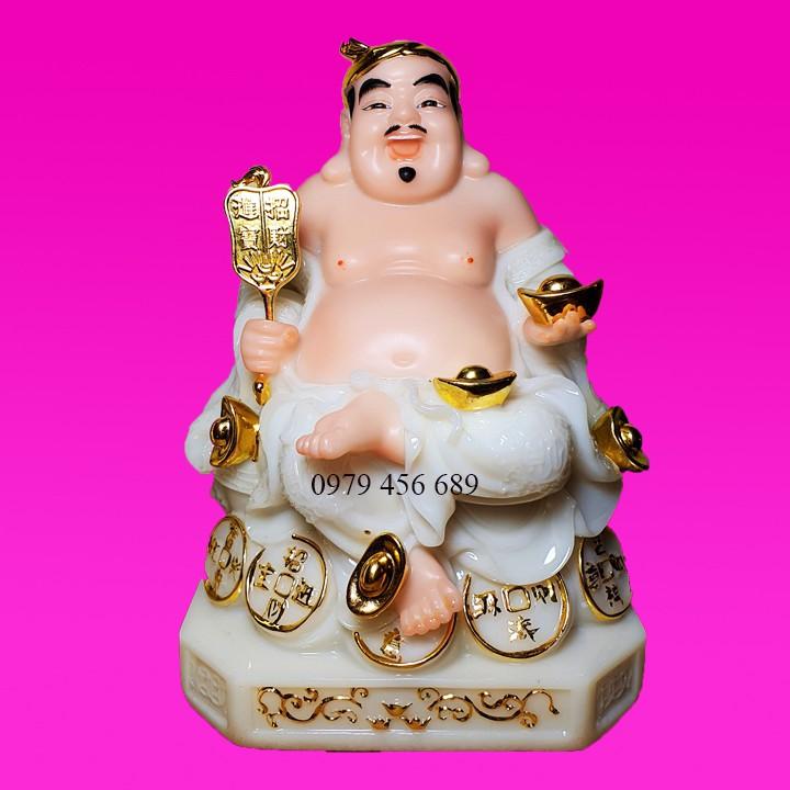 Cặp Thần Tài Thổ Địa đá màu trắng cao 20cm
