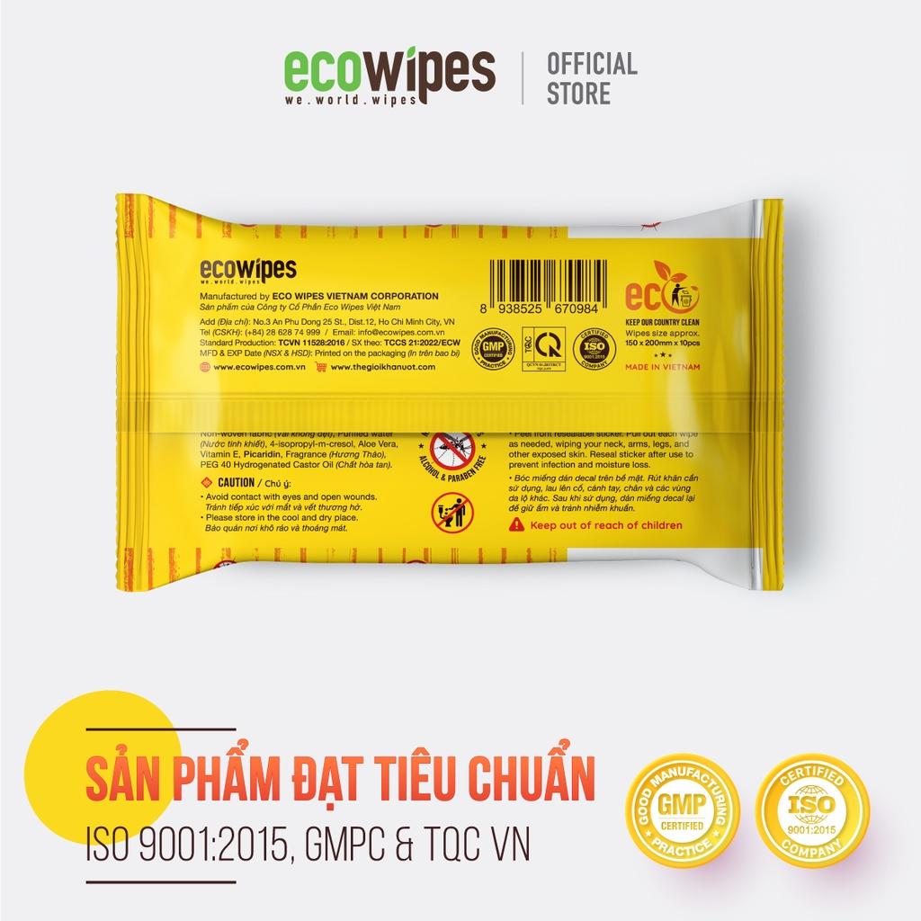 Combo 05 khăn giấy ướt chống muỗi Ecowipes - Mosquito Repellent Wipes an toàn cho bé từ 6 tháng tuổi thay thế tinh dầu đuổi muỗi đến 6h