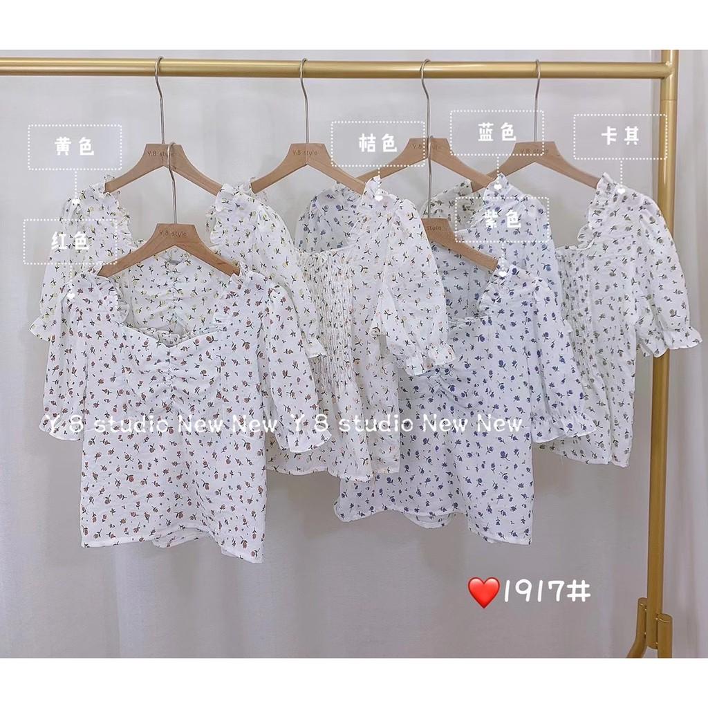 Áo hoa cổ bèo nhún ngực Ulzzang style  Hàng quảng Châu