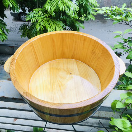 CHẬU NGÂM CHÂN GỖ THÔNG TRƠN CAO 15CM