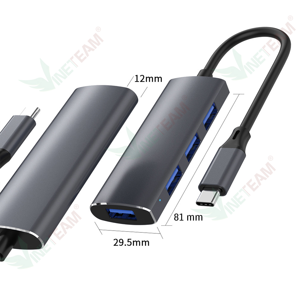 Cáp chuyển đổi usb type c sang hub usb 3.0 4 cổng - HUB USB Type c to 4 Port USB - Hàng Chính Hãng