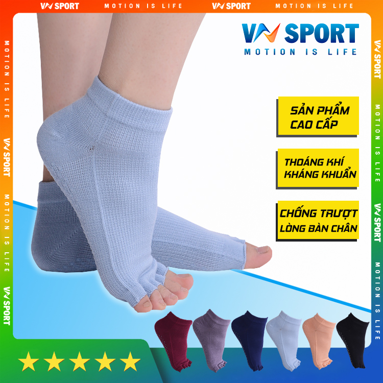 Tất Chống Trượt Cao Cấp VNSPORT - VNS008 | Tất Tập Yoga, Tất Tập Múa Có Thiết Kế Hở Ngón Và Có Hạt Silicone Chống Trượt Lòng Bàn Chân. Sản Phẩm Cao Cấp Chính Hãng