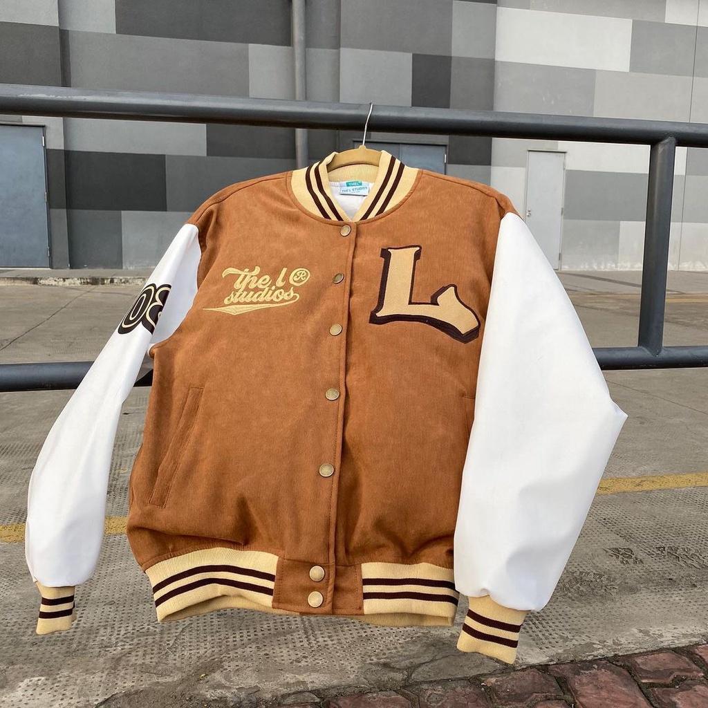 Áo Khoác Nam VARSITY BOMBER Unisex - Áo Khoác Bóng Chày Nỉ Nhung - Chữ L Phong Cách