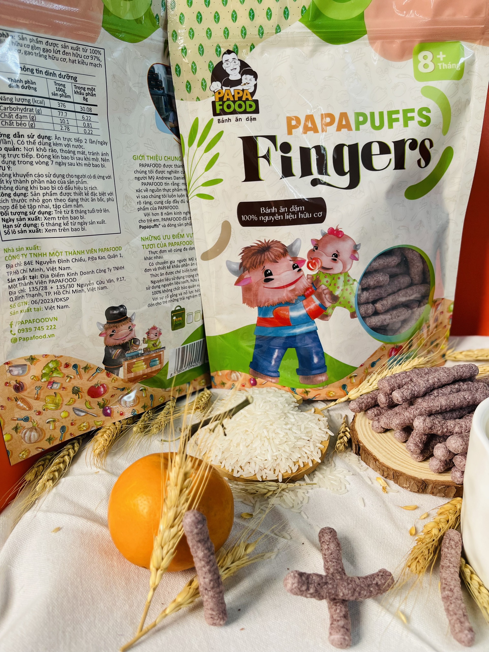 Bánh ăn dặm PAPAFOOD PAPAPUFFS FINGERS - 100% Nguyên Liệu Hữu Cơ