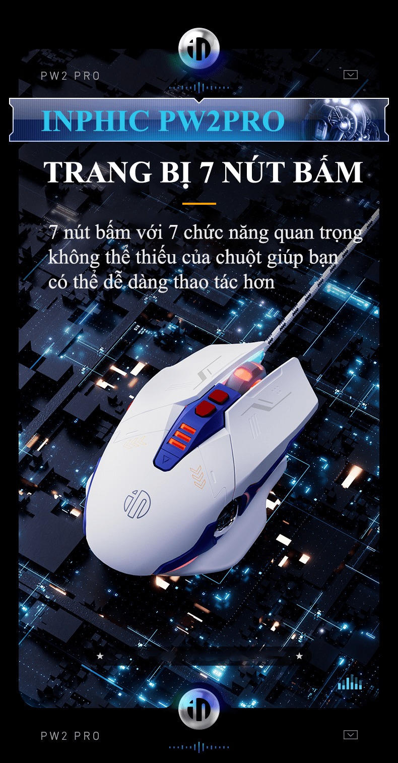 Chuột có dây INPHIC PW2PRO chuyên game thiết kế robot kèm theo đèn led RGB cực đẹp dành cho game thủ - HÀNG CHÍNH HÃNG