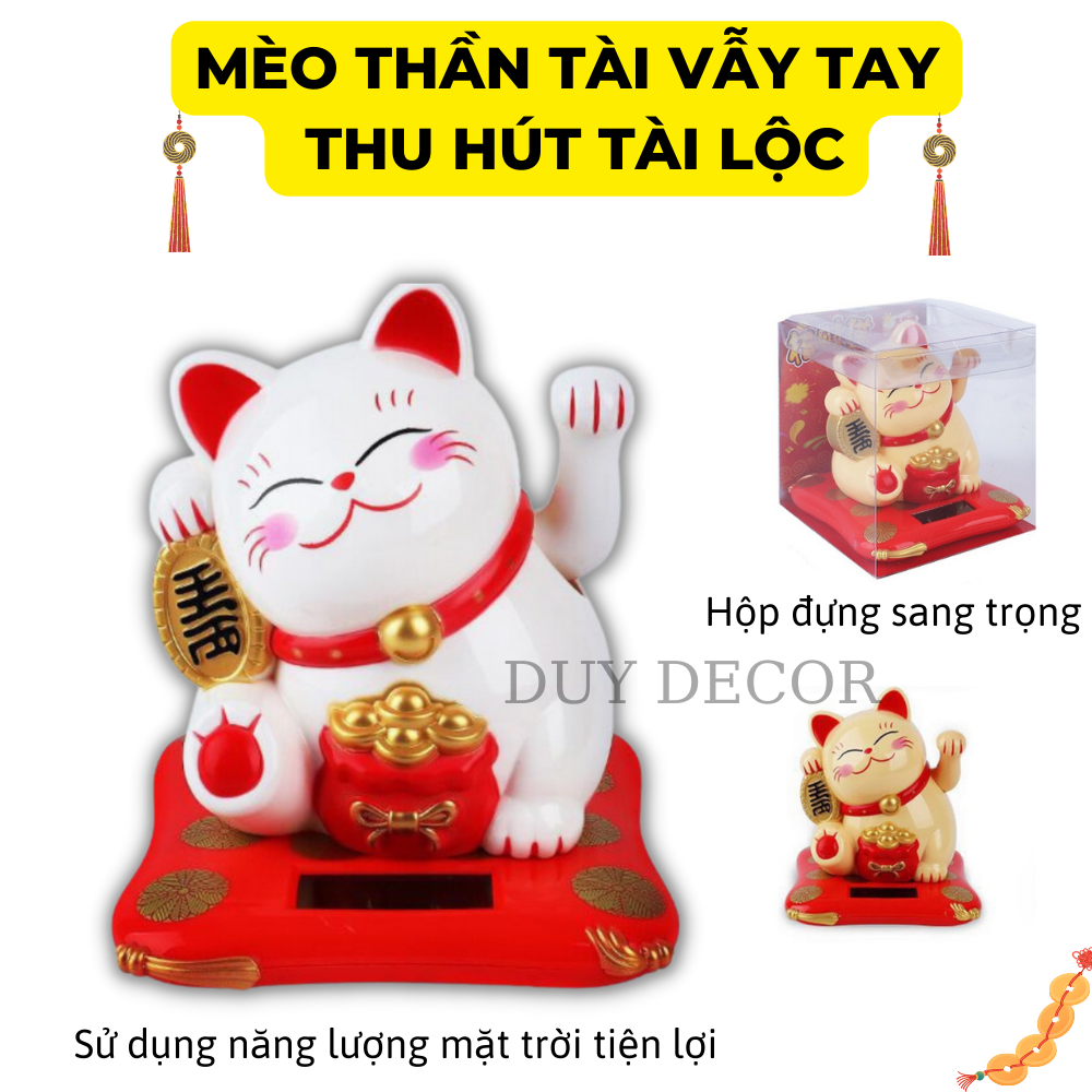 Mèo thần tài vẫy tay dùng năng lượng mặt trời, mèo thần tài mẫu tết 2023