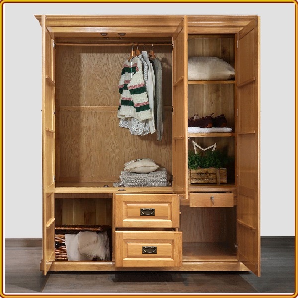 Tủ Quần Áo Gỗ Sồi Mỹ Tự Nhiên OAK - 03 Cánh Cửa + 02 Ngăn Kéo - 1m4 - 1m6