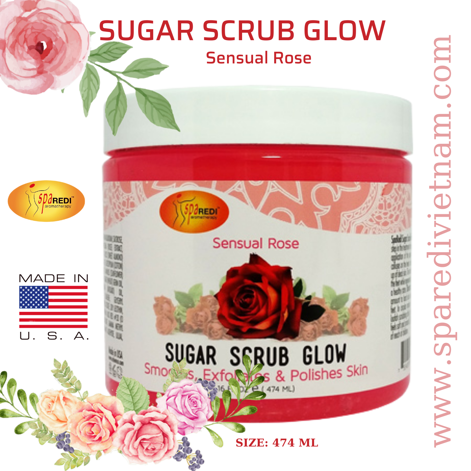 Đường tẩy tế bào chết Sugar Scrub mùi Hoa Hồng 474 ml