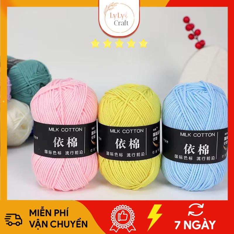 Cuộn Len Milk Cotton 50gr Mềm Mịn Đan Móc Thú Bông Khăn Áo Dành Cho Trẻ Em