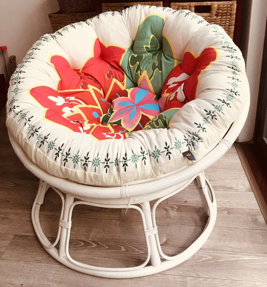 Ghế lười mây thật Tundo papasan cao cấp nệm hoa văn Indochine 1m
