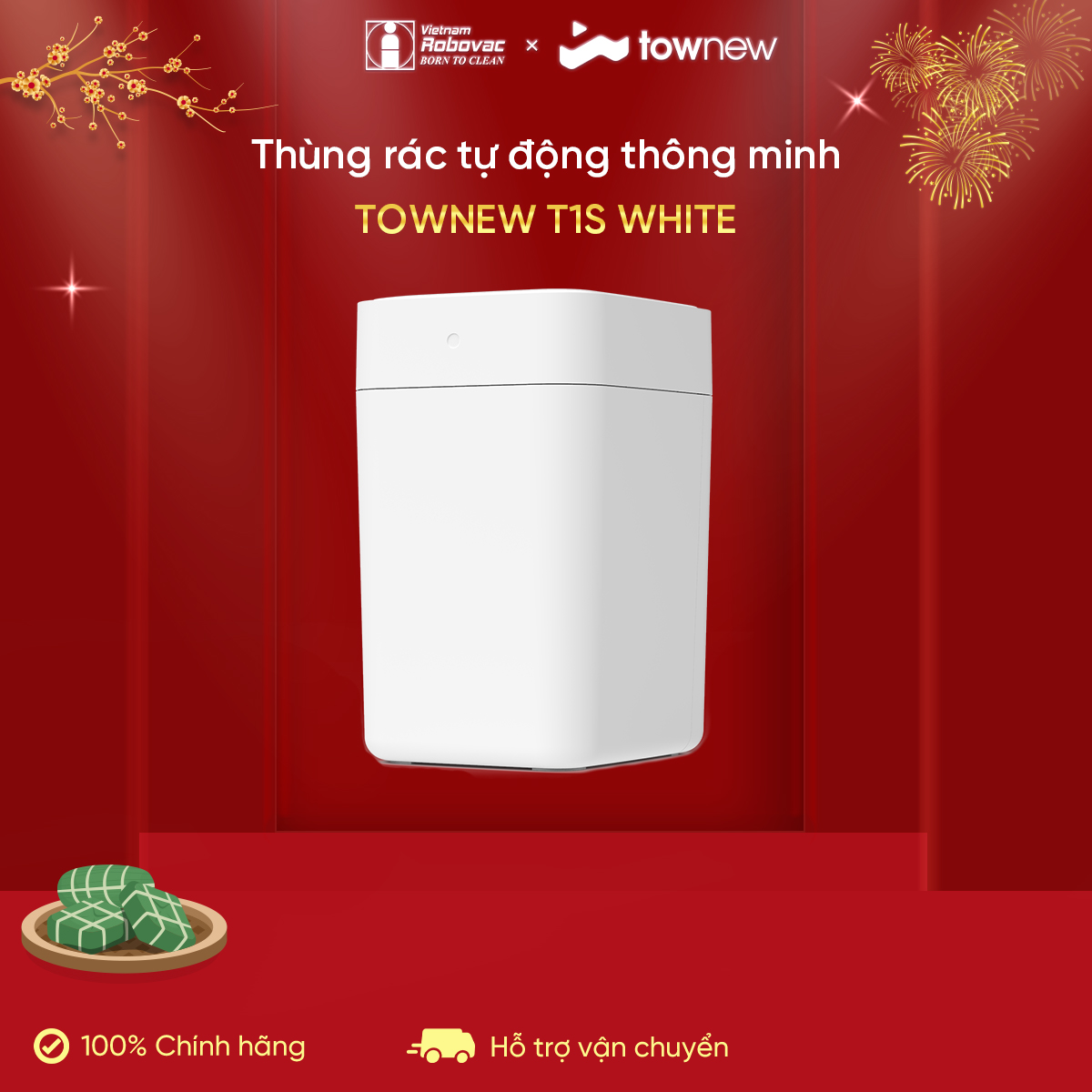 Thùng rác thông minh TOWNEW T1S ( WHITE) - Tự động đóng gói và thay túi rác - Bản Quốc Tế - Hàng Chính Hãng