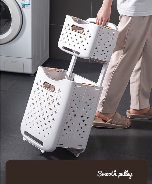 Giỏ đựng quần áo máy giặt 2 Tầng có bánh xe Seamless Storage - có thể xếp gọn