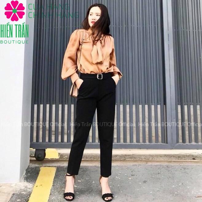 Quần baggy nữ Hiền Trần BOUTIQUE cạp cao chất vải cao cấp đồ công sở đai ô vuông form dáng đẹp