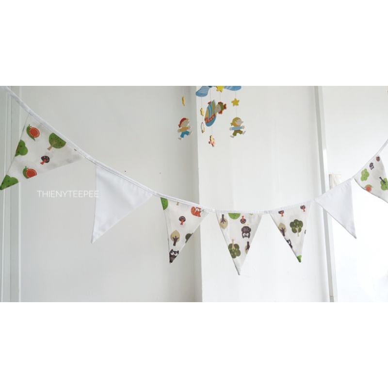 Dây cờ tam giác vải hình chim cú, xịn may đẹp, dài 2,2m, trang trí Decor Sinh nhật