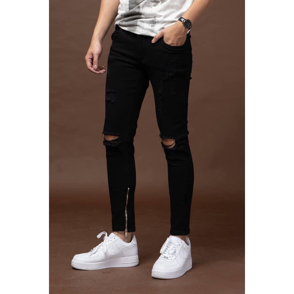 QUẦN JEAN SKINNY RÁCH GỐI KHÓA ZIP GẤU, KHÔNG ZIP GẤU SIÊU CẤP