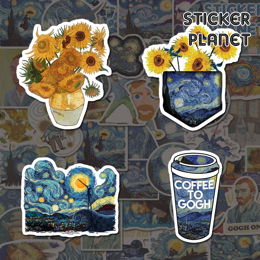 Sticker Vangogh Trang Trí Laptop Nón Bảo Hiểm Vali Đàn Xe Máy Xe Đạp