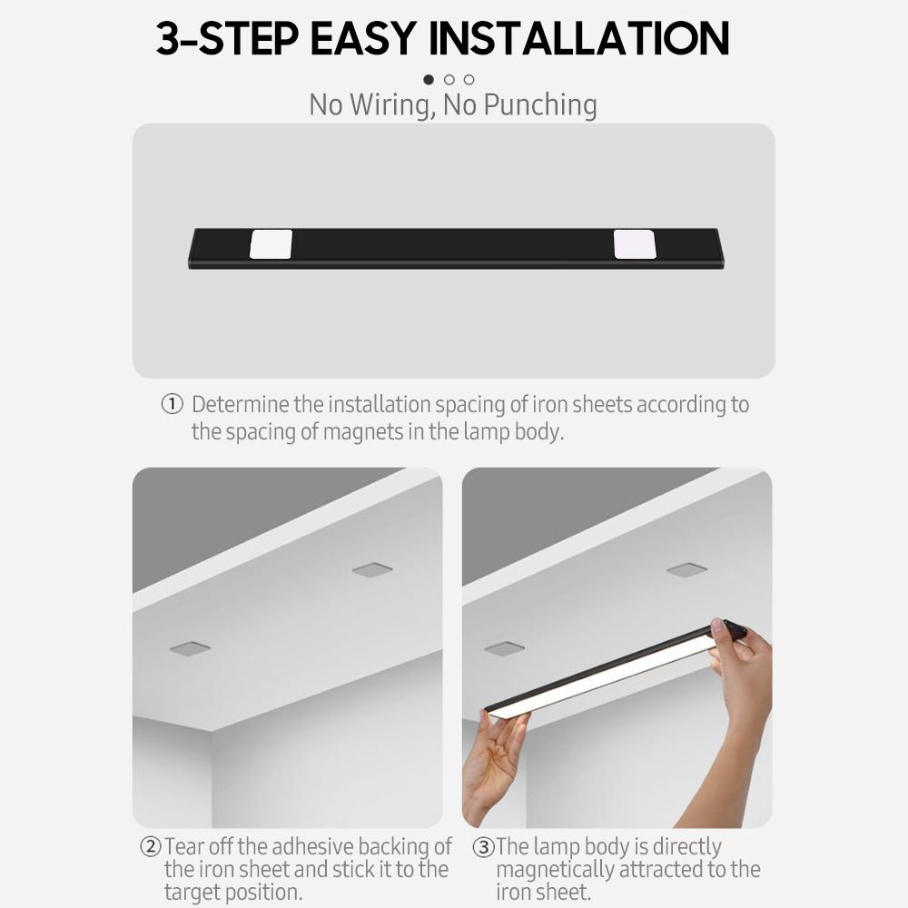 LED Motion Sensor Night Light Under Cabinet Light Strip Wireless Magnetic Light Rechargeable Lamp for Kitchen Wardrobe and Cabinet