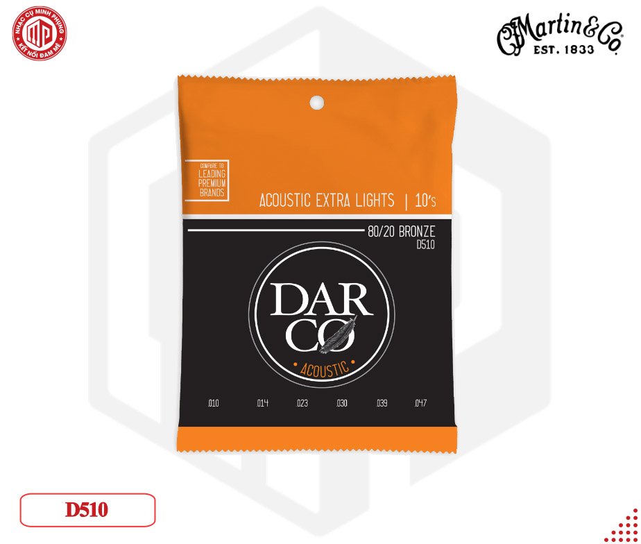 Bộ dây đàn guitar cao cấp Martin Darco 80/20 Acoustic Guitar Strings, Extra Light — M07-41Y18D510 - Hàng chính hãng