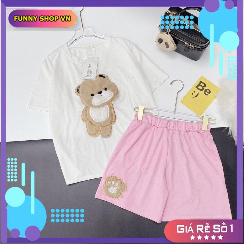 Bộ Cộc Tay Thêu Gấu Kèm Quần Short Ống Rộng 3 Màu X149